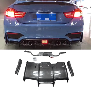  Дифузер на задната броня от въглеродни влакна под плоча + Сплитери за подбородков с led подсветка за BMW M3 M4