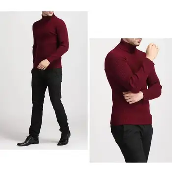 Обикновен Пуловер, Топъл Пуловер с дълъг ръкав за Мъже, Мъжки Поло, Вязаный Пуловер, Топло Есенно-зимни Однотонная Облекло за Мъже