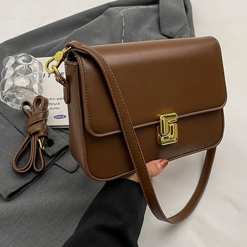 Дамска чанта за през рамото от Изкуствена Кожа 2024, Нов Trend на Марка, Малки Квадратни Чанти-тоут, Луксозна Дизайнерска чанта, Модерен Мини-чанти-незабавни посланици