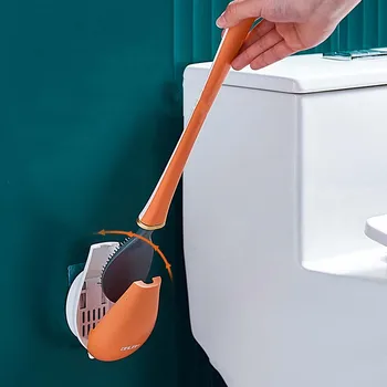 Силиконова четка за тоалетна с TPR-глава, монтиран на стената Набор от инструменти за почистване на баня Без промиване на мъртвите ъгли