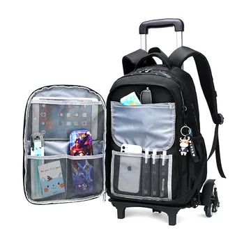 Просторен ученическа раница на 2/6 колела, водоустойчива чанта на колела за багаж, подвижни детски училищни чанти на колела