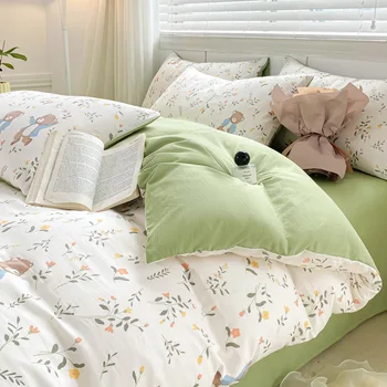Нов Ins Обикновен чаршаф за детски легла, спално бельо от един размер, покривки за двама, интериор спалня с легло Queen-size