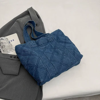 Дънкови чанта през рамо, ретро стеганая bag-чанта с цип, чанта през рамо с горната дръжка, чанта за жени и момичета