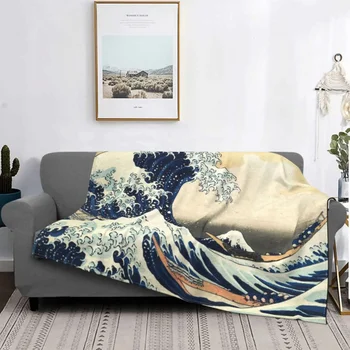 Одеяла The Great Wave Off Kanagawa, флисовое пролет-есен водонепроницаемое джобно леко одеало за спално бельо в спалнята