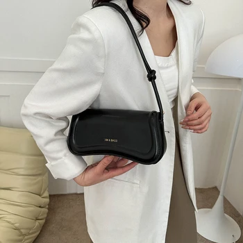 Дамски модни чанта през рамо от изкуствена кожа, лесна чанта за подмишниците, дамски однотонная реколта чанта-франзела за подмишниците, дизайнерска чанта-тоут 1