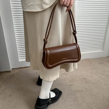 Дамски модни чанта през рамо от изкуствена кожа, лесна чанта за подмишниците, дамски однотонная реколта чанта-франзела за подмишниците, дизайнерска чанта-тоут 3