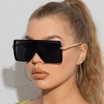 Нови луксозни vintage слънчеви очила голям размер, женски, метални крака, Черни квадратни Слънчеви очила, дамски слънчеви очила в ретро стил, без градиентной рамки, Oculos