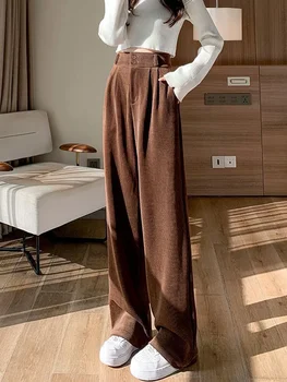 Ежедневни дамски вельветовые панталони с двойни копчета корейски директни дамски панталони Обикновена меки пролетни универсални дамски панталони