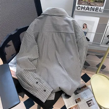 Дамска блуза в винтажную ивица и яка в английски стил, есен 2023, Просто Стилна, елегантна, благородна риза-топ 1