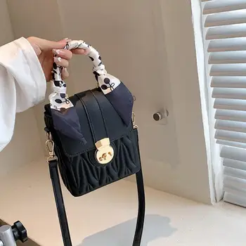Дамска чанта с шал и регулируем пагон Женствена чанта през рамото си продълговата форма, Чанта за през рамо в Корейски стил Дамска чанта за през рамо