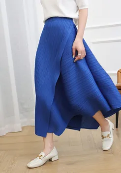 Плиссированная пола Miyake 2023, Есенна новост, свободна пола неправилни форми с висока талия, японската панталон цвят каки, дамски эстетичная дизайнерски дрехи
