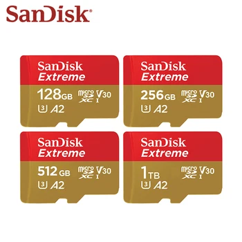 Карта памет Sandisk Extreme U3 V30 A2 microSDXC 1 TB 512 GB 256 GB 128 GB 64 GB 32 GB Карта Micro SD Microsd клас 10 Flash TF Карта