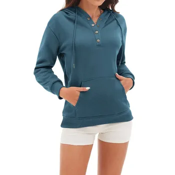 Дамски hoody с качулка на съвсем малък, пуловер копчета, блузи с дълъг ръкав, градинска дрехи, дамски дрехи Y2k, пуловери, блузи