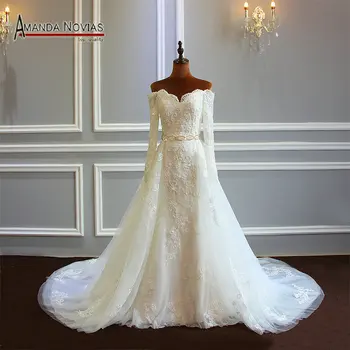 Сватбена рокля с подвижна пола, буйни кружевными ръкав на сватбена рокля