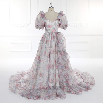 Рокля за абитуриентски бал с флорални принтом, Дълга поредица, елегантна рокля за фотосесии, на макси рокля от мека, копринена органза YW231108