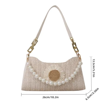 Перлена дамска чанта в стил ретро, луксозна дизайнерска чанта, сламени чанти през рамо, модни дамски чанти-тоут 2023, трендови чанта през рамо, портфейли 5