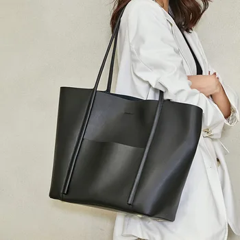 TNS # 8987 # Нов внос дамска чанта-тоут от телешка кожа, модерен ръчна чанта през рамо с голям капацитет