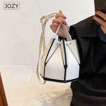 Дамски чанта от водеща марка с геометричен дизайн, малки чанти-кофи за жени, ретро клатч, кожена каишка, чанти-незабавни посланици през рамо