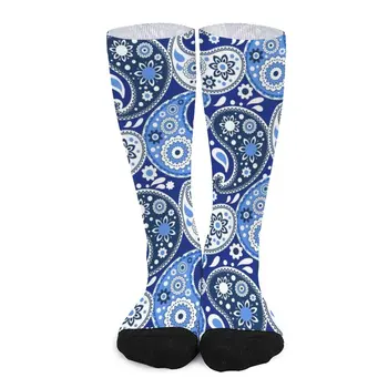 Синьо-бели чорапи с принтом Пейсли, компресия чорапи Run, женски стръмни чорапи