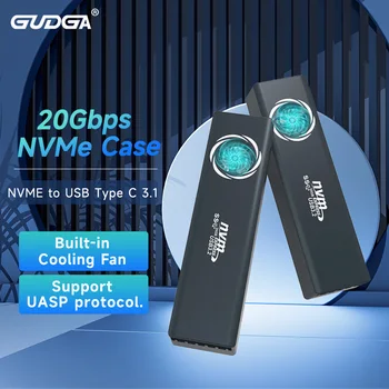 Корпус Nvme GUDGA 20 Gbit/с Вграден Охлаждащ Вентилатор M2 Външния Корпус на Ssd за свързване към USB Type C 3.1 за NVME PCIE M Key 2230 2242 2260 2280