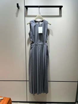 2023 Висококачествено рокля-жилетка без ръкави с отворена талия, плиссированная пола в стил мозайка, 715