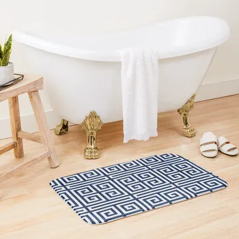 Гръцки ключ - синьо-бял мат, за банята, на пода в банята, Определени килими за баня, килим за душата, мат