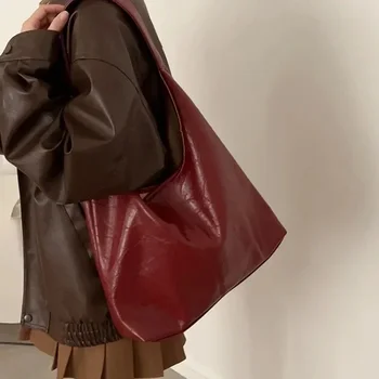 Y2K Корея Реколта Червена чанта От Изкуствена Кожа Harajuku, Естетически Портфейл, Чанта През рамо, Чантата-Месинджър, Големи Чанти-Тоут, Женски