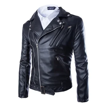 цена по цена на производителя Нова есенна мъжка кожена мотоциклетът яке-бомбер fa, връхни дрехи, палта, черен на цвят, размер M-XXL AY105