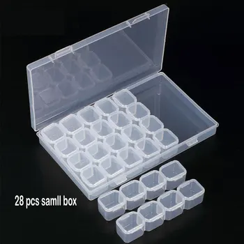 Кутия за съхранение на пирони 28 малки пластмасови празни кутии за еднократна употреба, може да отворите един по един-Прозрачно хранилище за бижута