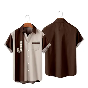 Мъжки хавайска риза в кампусном стил с 3D принтом Y2K Hombre, с модерна риза, ежедневни плажно облекло оверсайз с къс ръкав, 01