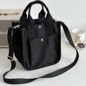 Дамски чанти през рамо с голям капацитет, трайни преносими чанти за пазаруване, Минималистичная холщовая однотонная чанта през рамо дамски чанти