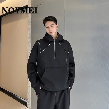NOYMEI Fashion Персонализирани силует в Контрастен цвят Нишевый Дизайн Hoody Черен Пуловер Пролетта Мъжки топ с цип, с качулка WA2907