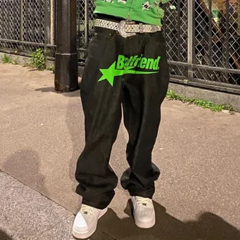 Градинска облекло Y2k прави Дънки с принтом за мъже, Всекидневни спортни Панталони Оверсайз, Модни Панталони в стил ретро Хип-хоп Y2K Bad Friend