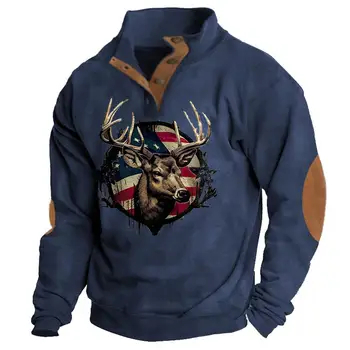Реколта качулки Hoody за мъже Hoody с 3D модел на Лоса Пуловер Пуловер Ежедневни блузи с дълъг ръкав, Мъжки дрехи Yellowstone XL