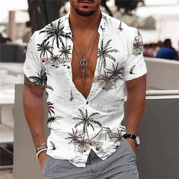 2023 Мъжки ризи от кокосови палми с 3D принтом, мъжки хавайска риза, плажни модни блузи с къс ръкав 5xl, тениска мъжка блуза Camisa 2