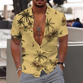 2023 Мъжки ризи от кокосови палми с 3D принтом, мъжки хавайска риза, плажни модни блузи с къс ръкав 5xl, тениска мъжка блуза Camisa 5