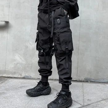 Мулти-джобове, ленти, бинтове тактическа Techwear панталони-карго мъжки Harajuku пънк, хип-хоп пътеки поръчка по приятно ежедневни градинска облекло