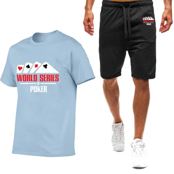 Световните серии по покер 2023, летен мъжки комплект с принтом от девет цвята, тениска с къс ръкав, просто случаен костюм за разходка на открито
