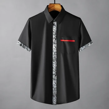 Мъжки ризи Minglu в контрастен цвят с каишка, Луксозни Бизнес мъжки Ежедневни ризи с къс ръкав, Летни Мъжки ризи Slim Fit 4XL