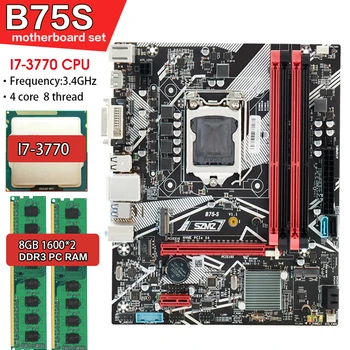SZMZ дънна Платка B75 игра PC LGA 1155 Процесор Intel core i7-3770 оперативна ddr3 памет 16 GB (8G * 2) 1600 Mhz Настолен процесор и комплект памет