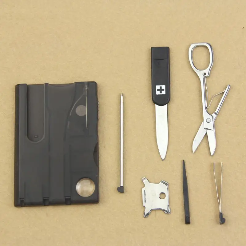 Удобен мултифункционален инструмент за оцеляване в къмпинга, card нож, лупа с led осветление, Новост
