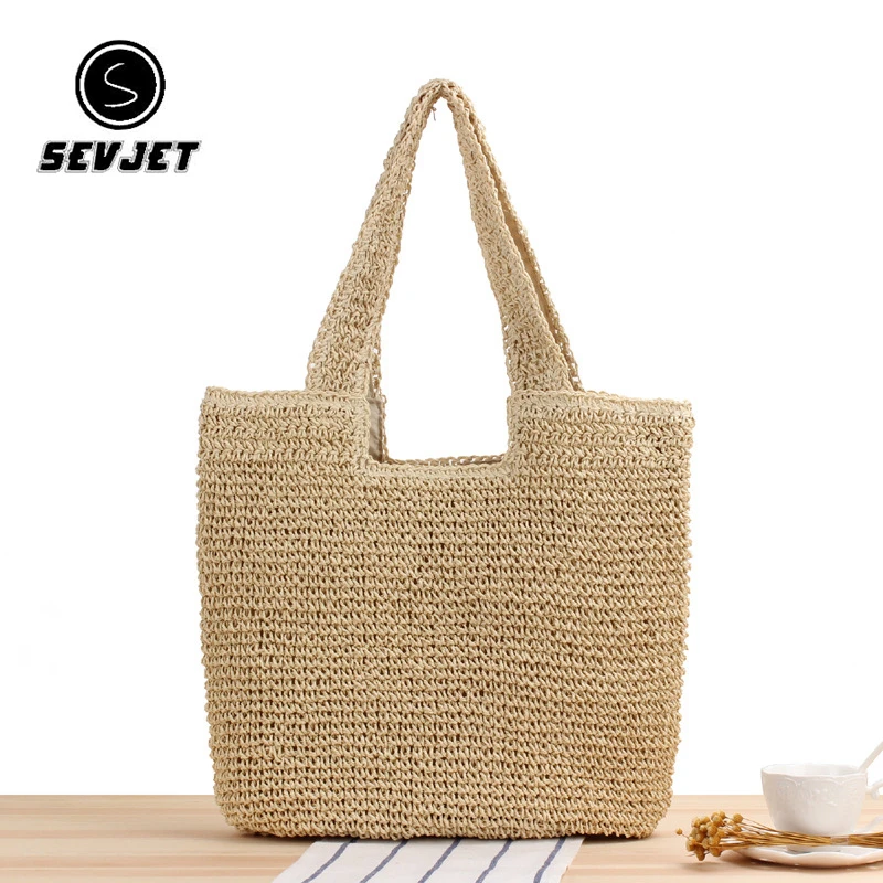 Дамски летни сламени чанти ръчна изработка, чанти през рамо с голям капацитет, тъкани торби за пазаруване, с ежедневни чанти с горната дръжка JYC062 0