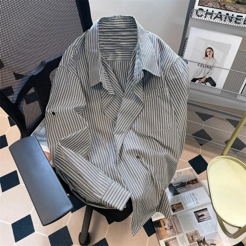 Дамска блуза в винтажную ивица и яка в английски стил, есен 2023, Просто Стилна, елегантна, благородна риза-топ