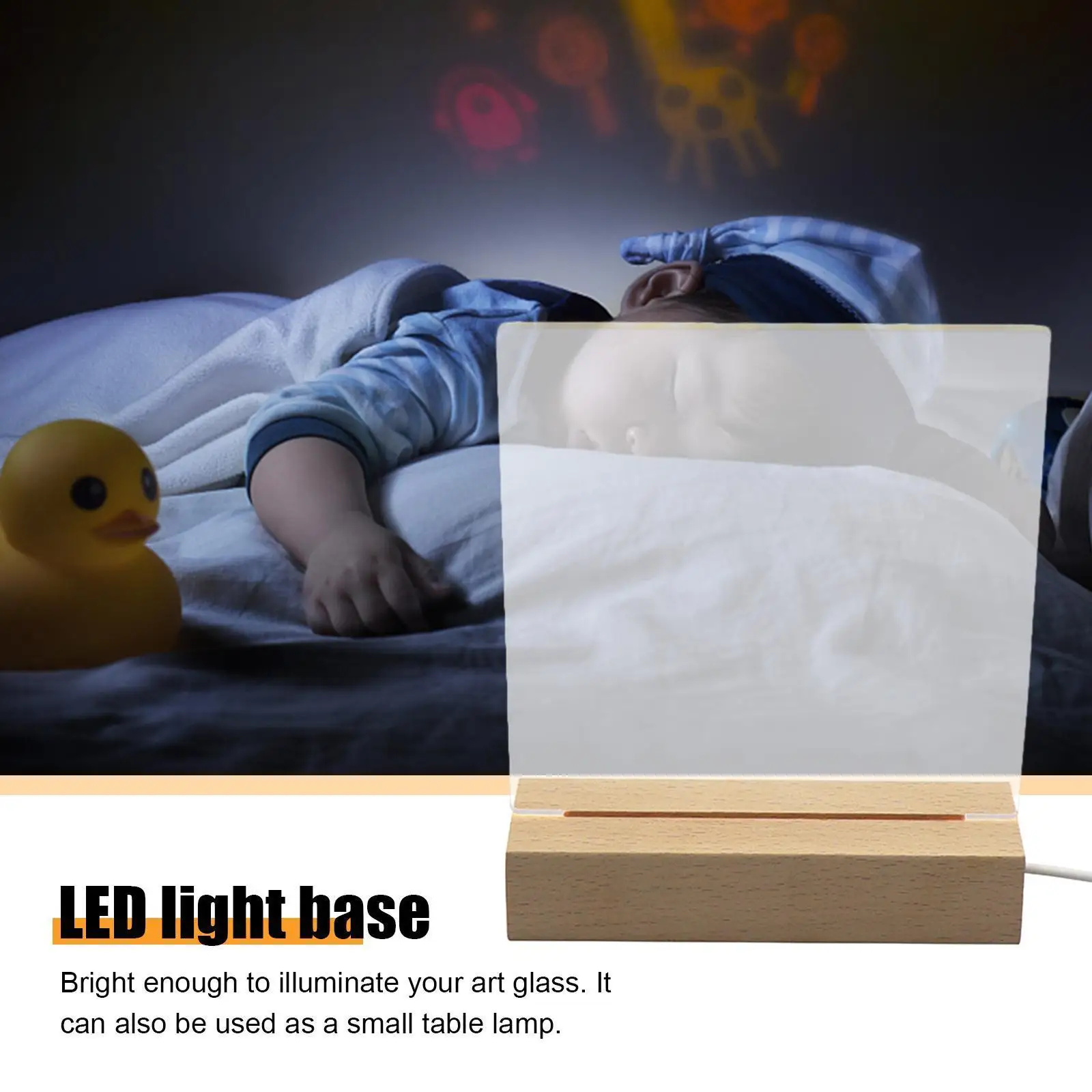 Дървена Поставка за Дисплея С Подсветка, Правоъгълни Кристални Поставка с USB Осветление за 3D-Лампа Ръчна изработка, Поставка За Декорация на Дома