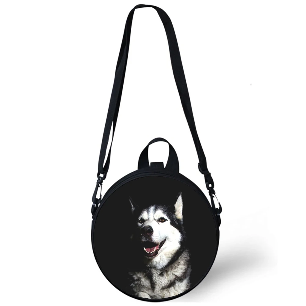 Хъски кученца готини детето на детска градина, чанта за 3D печат чанти за рамо Crossbody чанта за училище женски мини кръгли раници чанта Rugtas 
