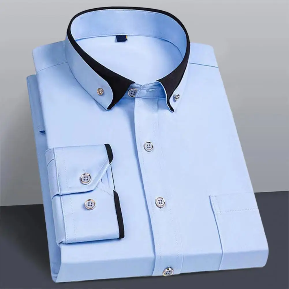 Мъжки Топ, мъжка риза с цветни блокчета, мъжка риза в бизнес стил с дълъг ръкав, ревери в контрастен цвят, однобортный джоба Плюс