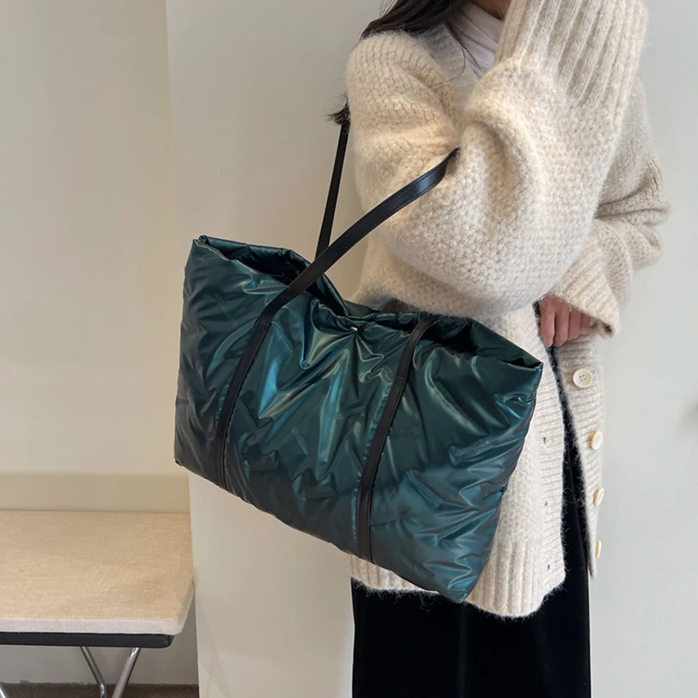 Дамска чанта-тоут от фугу, ежедневни мека чанта през рамо, чанта с горната дръжка голям капацитет, чанта-прашка, чанта за пътуване