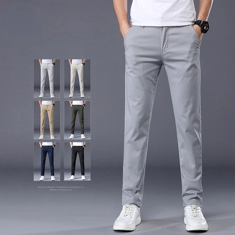 2023 Нови Летни Ежедневни Мъжки панталони 98% Памук, Плътен цвят на Деловата мода Оборудвана Приятелка Участък Тънки Сиви панталони Мъжки марка дрехи