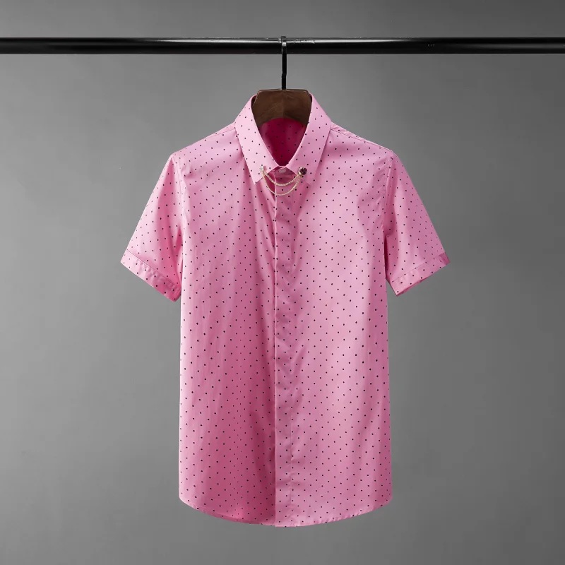 Мъжки ризи Minglu Розово-червен цвят, Луксозни мъжки ежедневни ризи с къс ръкав и принтом в грах, Големи размери 4xl, под формата на Мъжки ризи.