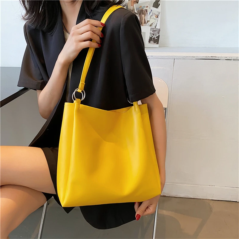 Дамски однотонная чанта, чанти през рамо с голям капацитет, чанта от изкуствена кожа с високо качество, модерен портфейл, дамска чанта-тоут в ретро стил